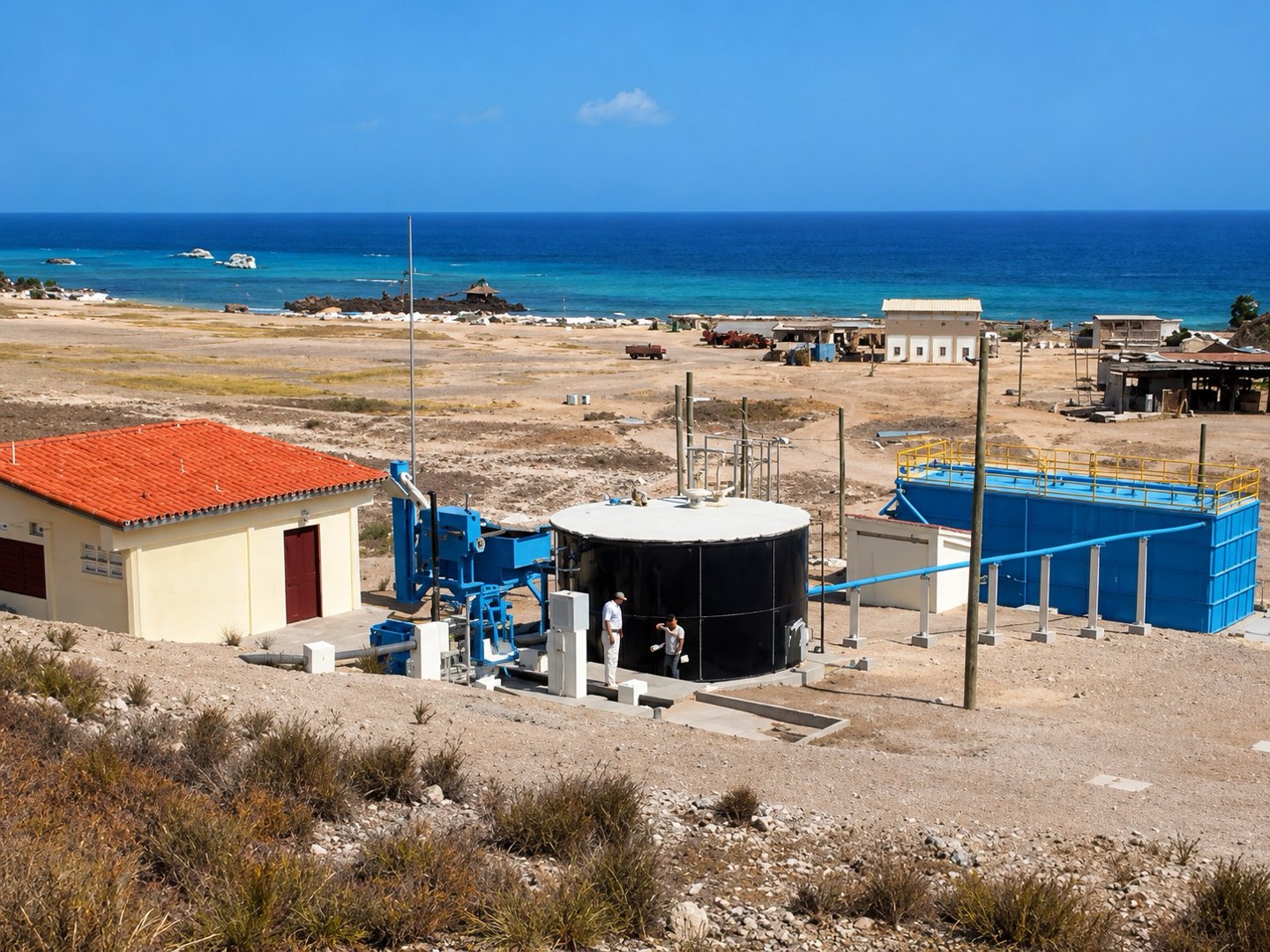 Los Roques water station with sea